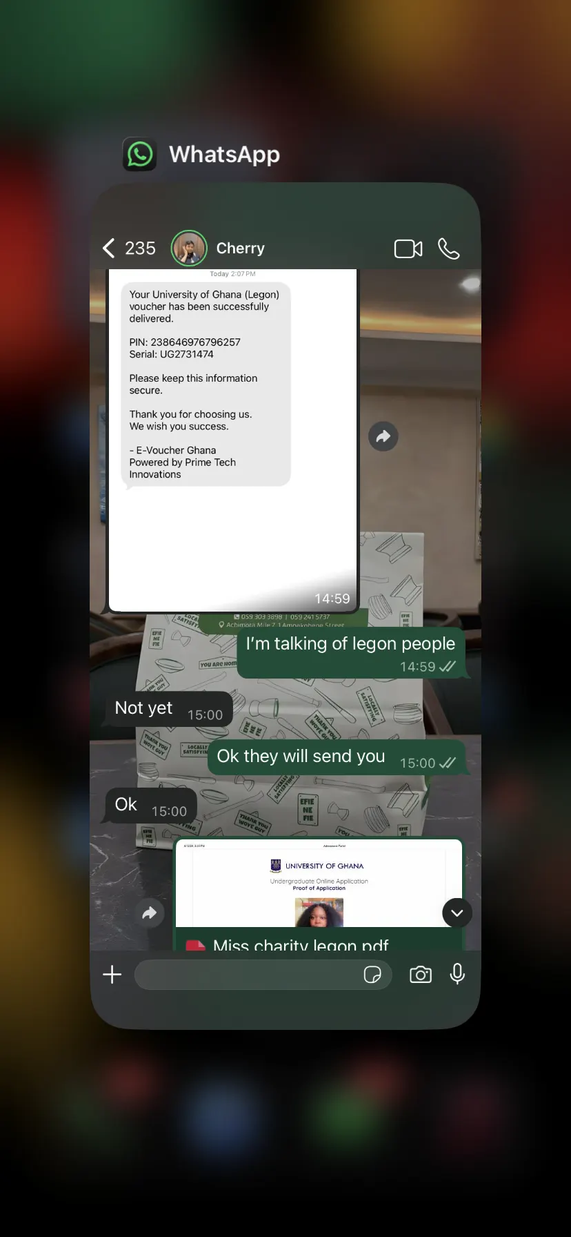 UNIVERSITY ADMISSION VOUCHER delivery screenshot